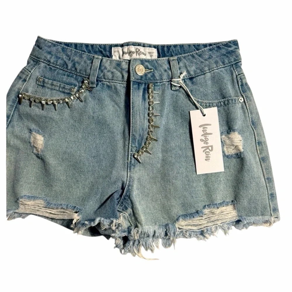 Indigo Rein Rhinestone Fringe Denim Shorts NWT Coastal Cowgirl Festival 7